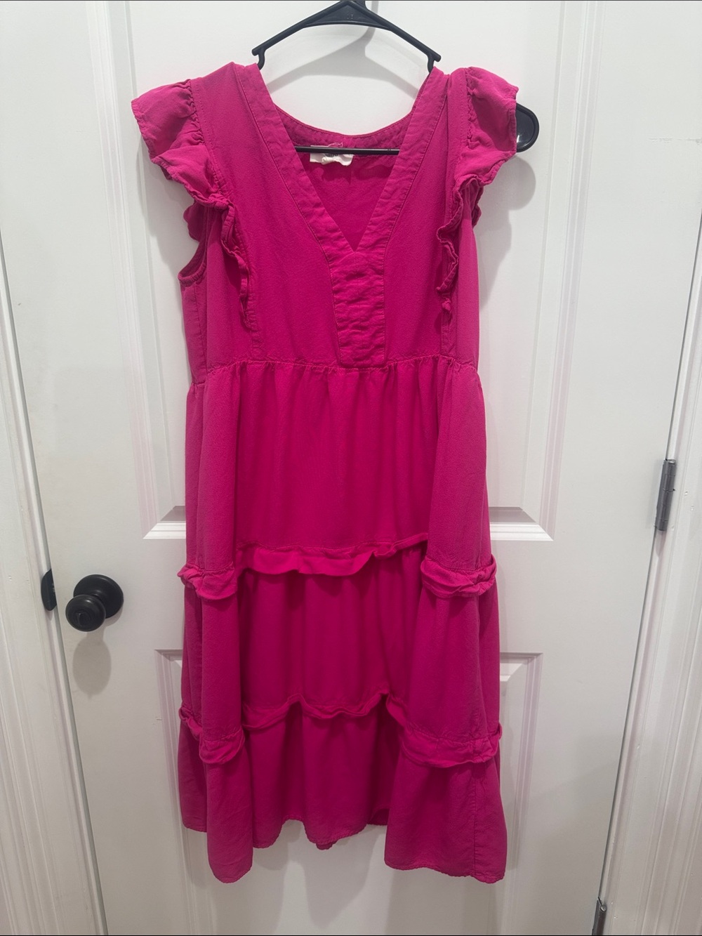 entro Hot Pink Ruffle Tiered Womens Dress